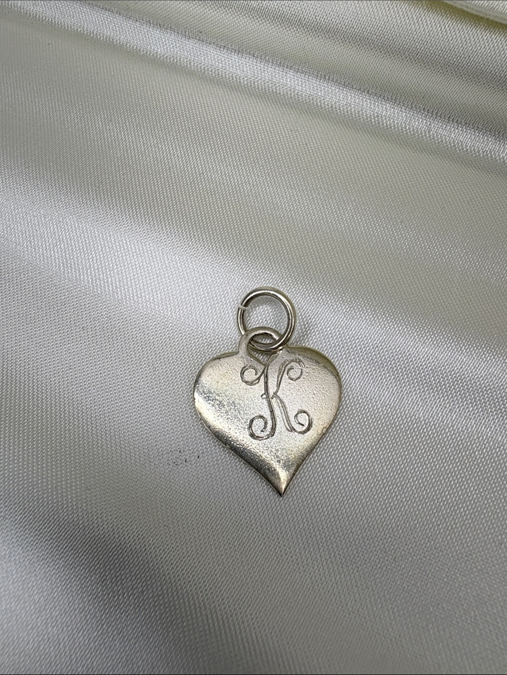 Sterling Silver Heart Initial “K” Pendant Charm